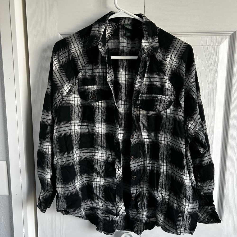 Black and White Plaid Button-Up Shirt